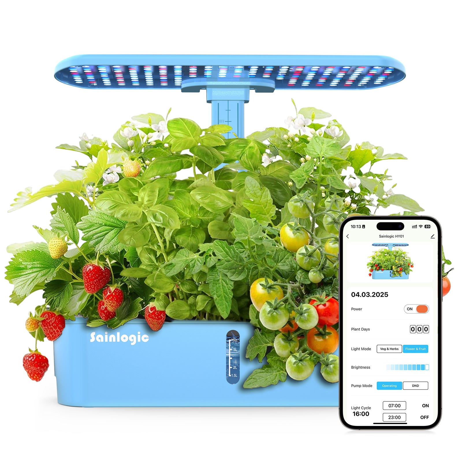 indoor growing systems for plants Sainlogic Hydroponics Growing System Kit, 12 Pods Watering Planter, Smart Indoor Garden with App & WiFi Connected, 5 X Growth with 24W LED, Quiet