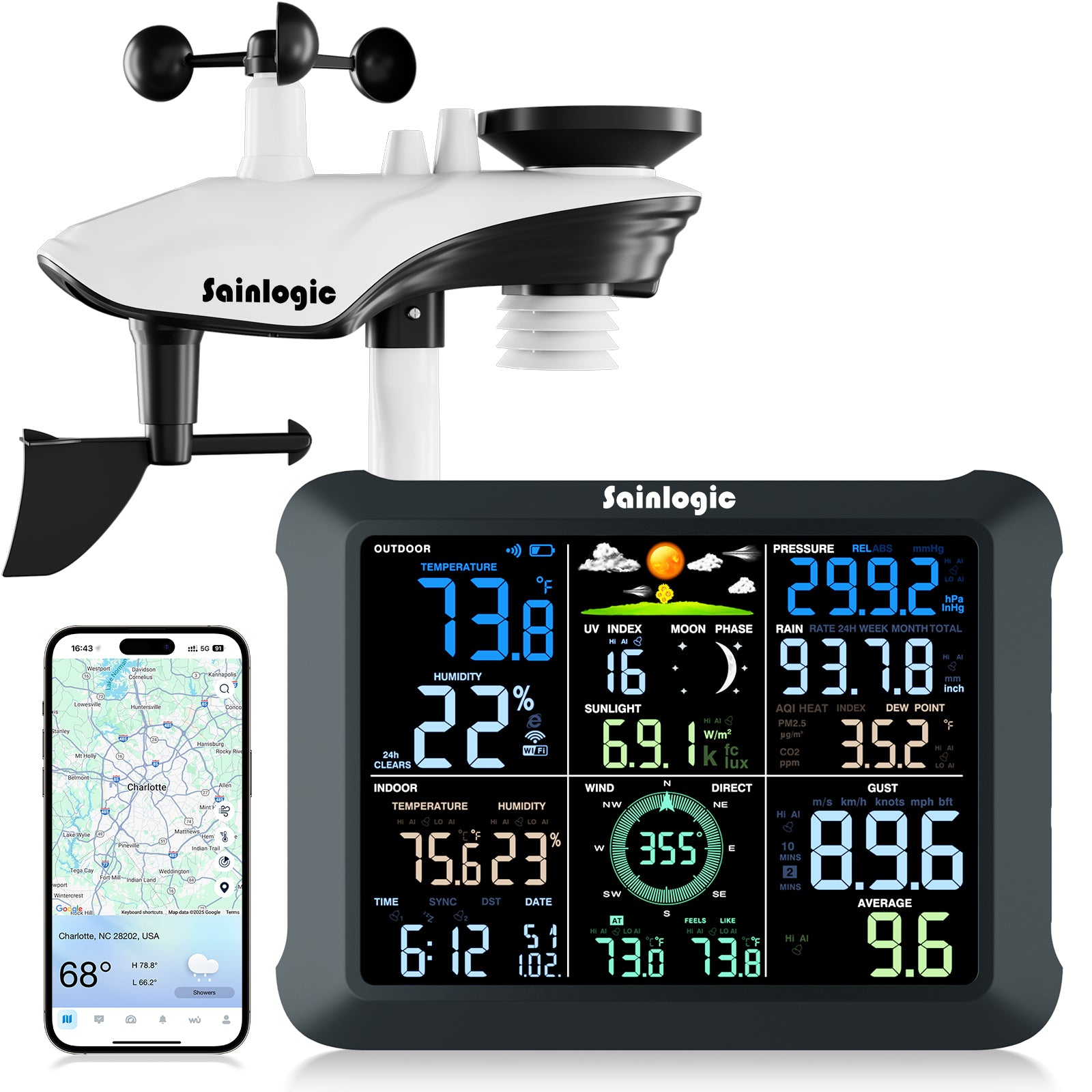 Sainlogic SA9 WiFi Weather Station:AI Forecast, UV, Rain & Wind Sensor