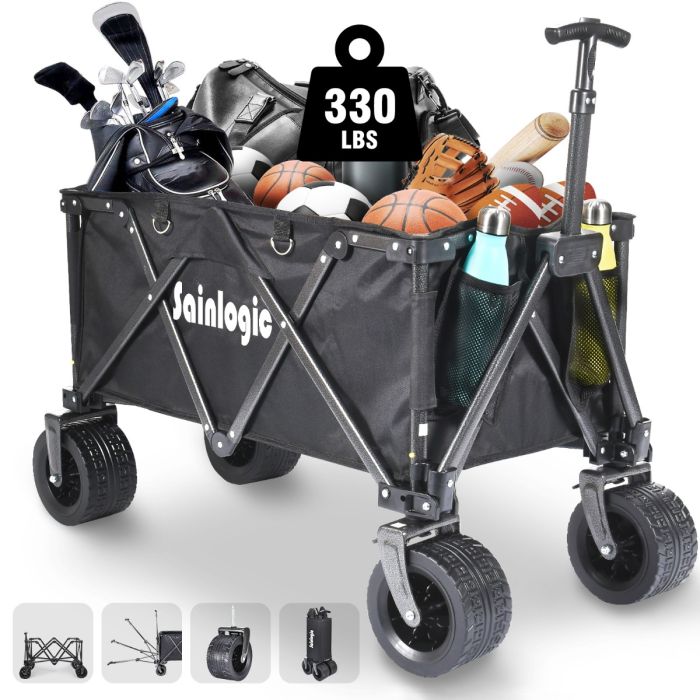 Sainlogic Collapsible Wagon, Wagons Carts Heavy Duty Foldable with 200L  Capacity and 265LBS Load, Utility Beach Wagon with All-Terrain Wheels and  Brake